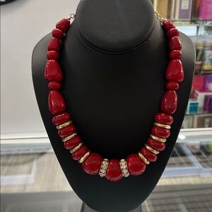 Chic Red Beaded Necklace with Gold Details